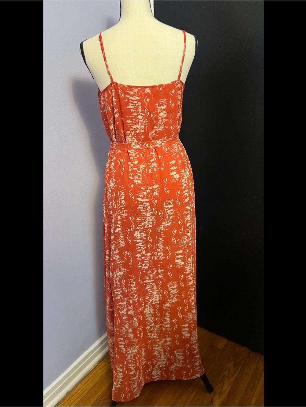 Rust Orange Printed Spaghetti-Strap Maxi Dress - Picture 2 of 2
